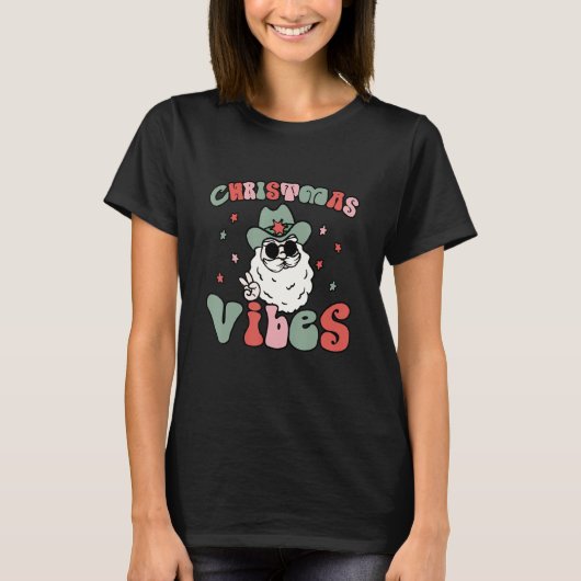 Retro groovy kerst vibes schattige kerstman xmas t-shirt (Voorkant)