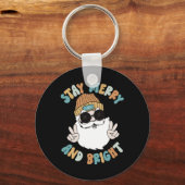 Retro Groovy Kerst Vrolijk verblijf Bright Santa C Sleutelhanger (Voorkant)