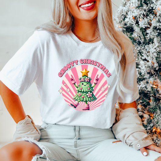 Retro Groovy Kerst Vrouwen T-shirt