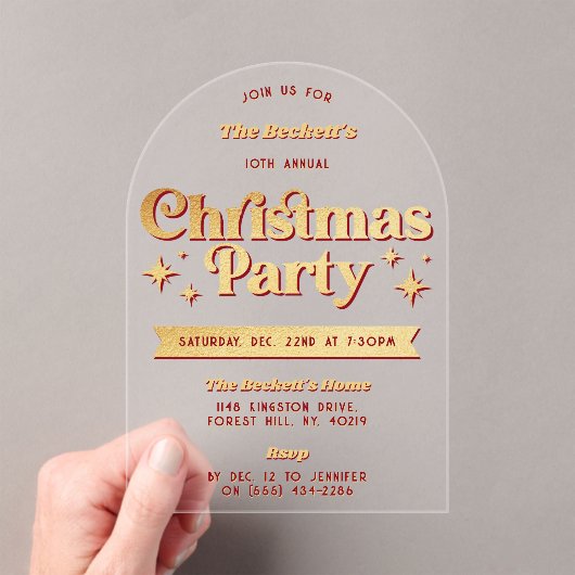 Retro Groovy kerstfeest Acryl Uitnodigingen (Insitu (Draagbaar))