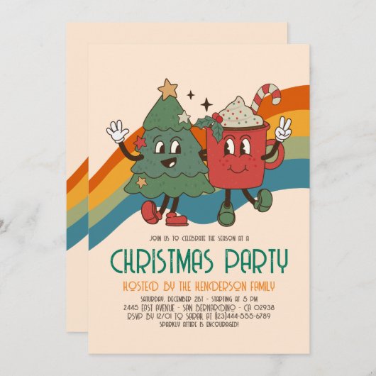 Retro Groovy-kerstfeestdag Kaart (Voorkant / Achterkant)