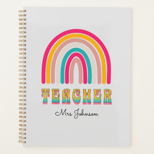 Retro Groovy Kleurrijke Rainbow Teacher Planner (Voorkant)
