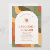 Retro Groovy Kleurrijke Wavy Boho Bruiloft QR Code Kaart (Voorkant)