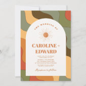 Retro Groovy Kleurrijke Wavy Boho Bruiloft QR Code Kaart (Voorkant)