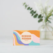 Retro Groovy Kleurrijke Wavy Boho QR Code Visitekaartje (Staand voorkant)