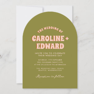 Retro Groovy Kleurrijke Wavy Boho Wedding QR Code Kaart