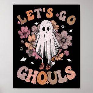 Retro Groovy Laten we gaan Ghouls Ghost 70s Hippie Poster