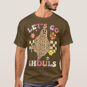 Retro Groovy Laten we gaan Ghouls Halloween Leopar T-shirt