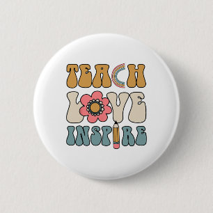 Retro Groovy Leraar Inspirerend Gelukkig Ck Naar S Ronde Button 5,7 Cm