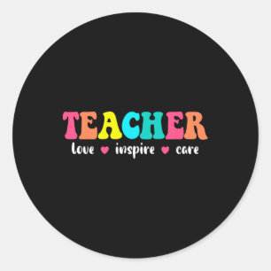 Retro Groovy Leraar Inspirerend Terug naar School  Ronde Sticker