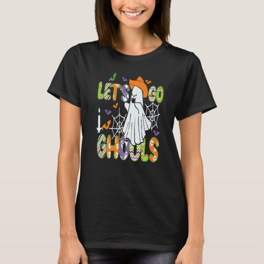 Retro Groovy Let's Go Ghouls Ghost 70s Spooky Hall T-shirt (Voorkant)