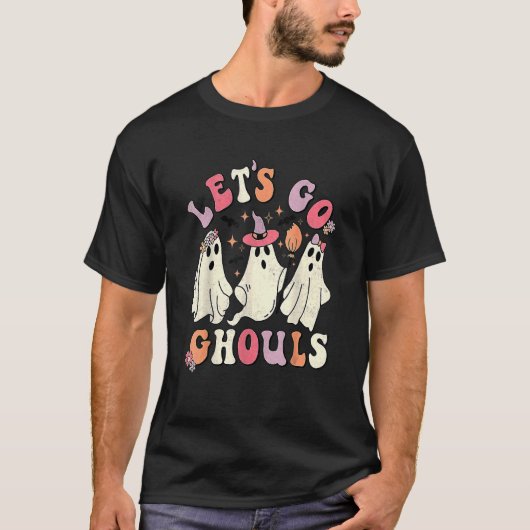Retro Groovy Let's Go Ghouls Halloween Ghost Outfi T-shirt (Voorkant)