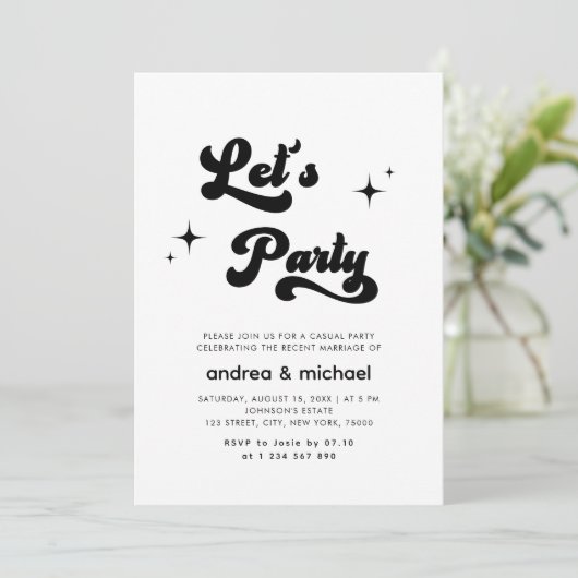 Retro Groovy Let's Party Casual Post Bruiloft Kaart (Staand voorkant)