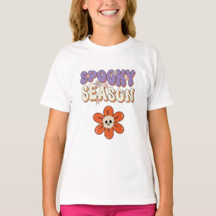 Retro groovy leuk bloem Halloween oranje paars T-shirt