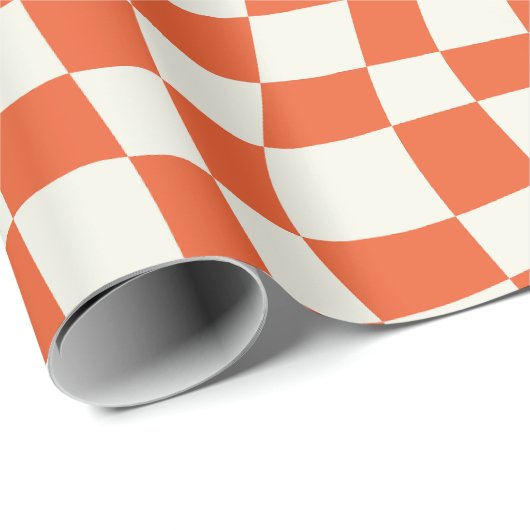 Retro Groovy Leuke oranje golvende geruit Cadeaupapier (Rol Hoek)