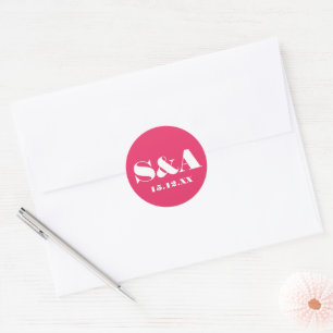 Retro Groovy Levendige Roze Bruiloft Ronde Sticker