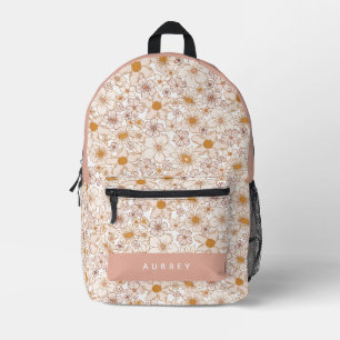 Retro Groovy Lichtroze Bloemen Meisje Bedrukte Rugzak