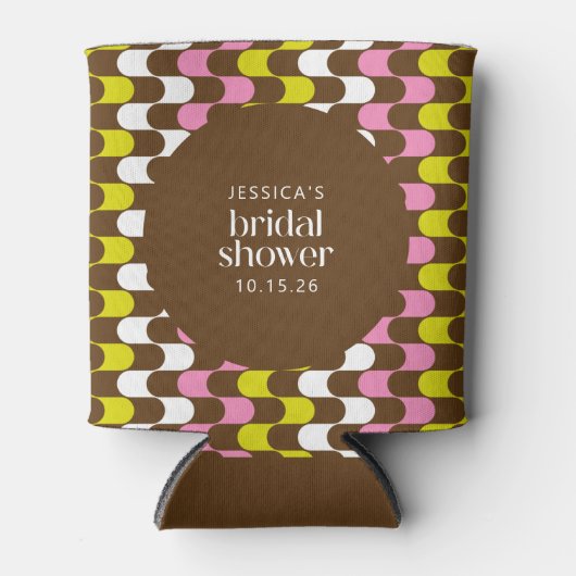 Retro Groovy Limoen Roze en bruin Vrijgezellenfees Blikjeskoeler (Voorkant)