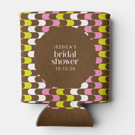 Retro Groovy Limoen Roze en bruin Vrijgezellenfees Blikjeskoeler (Achterkant)