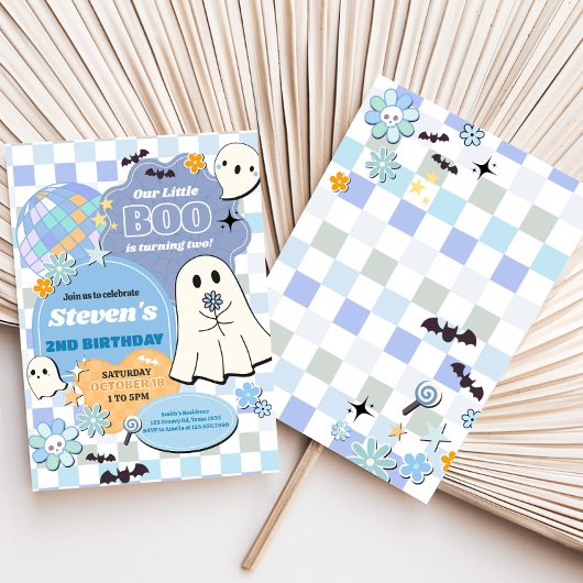 Retro Groovy Little Boo verjaardagsfeestje Kaart