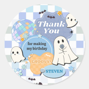 Retro Groovy Little Boo verjaardagsfeestje Ronde Sticker