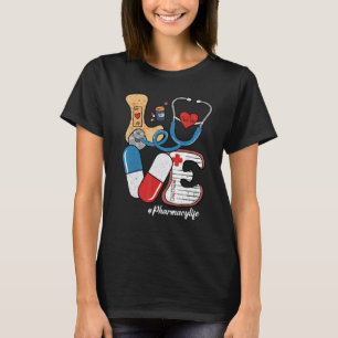 Retro Groovy LOVE Stethoscoop Pil Apotheek Leven P T-shirt