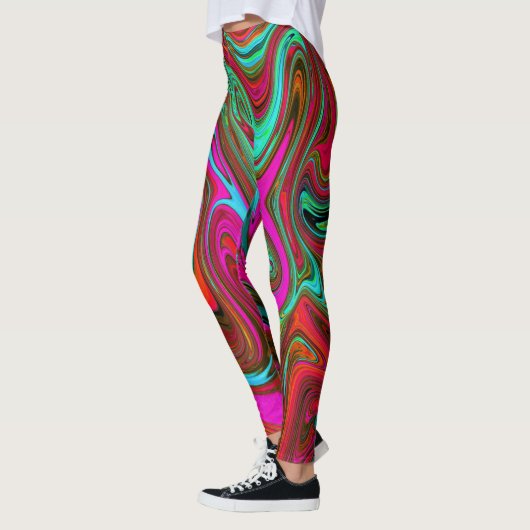 Retro Groovy Magenta, Red en Blue Abstract Art Leggings (Links)