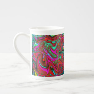 Retro Groovy Magenta, Red en Blue Abstract Art Porselein Kop