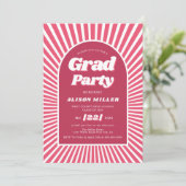 Retro groovy magenta roze zonnestralen 70s Afstude Kaart (Staand voorkant)