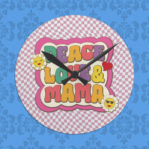 Retro Groovy Mama Citaat Typografie Moederdag Ronde Klok