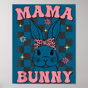Retro groovy mama konijn bijpassende familie paas poster