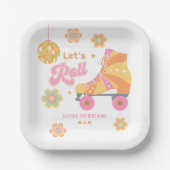 Retro Groovy Meisje Schaatsen Verjaardagsfeest Papieren Bordje (Voorkant)