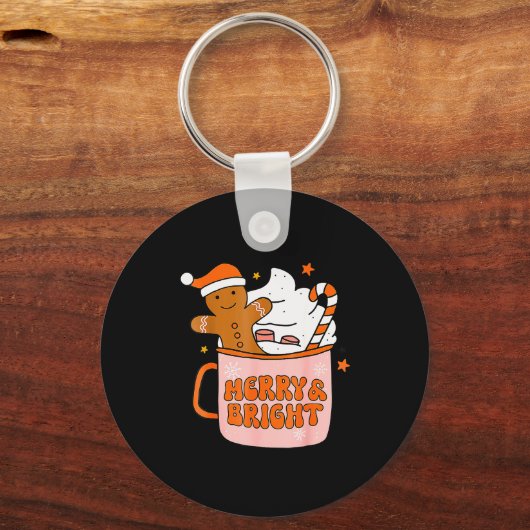 Retro Groovy Merry And Bright Gingerbread Christma Sleutelhanger (Voorkant)
