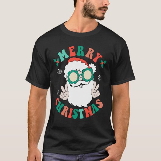 Retro Groovy Merry Winter Santa Claus Ho T-shirt (Voorkant)