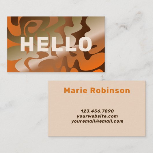 Retro Groovy Metallic Squiggles Sinaasappel Bruin Visitekaartje (Voorkant / Achterkant)