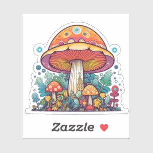 Retro Groovy Mushroom Sinaasappel Blauwgroen Sticker