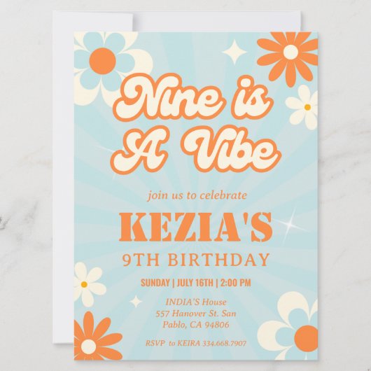 Retro Groovy Nine is een Vibe verjaardagsuitnodigi Kaart (Voorkant)