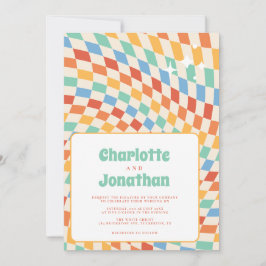 Retro Groovy Nostalgie Heldere bruiloft Kaart