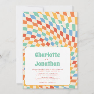 Retro Groovy Nostalgie Heldere bruiloft Kaart