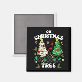 Retro Groovy Oh Christmas Tree Cake Pajamas Xmas K Magneet (Voorkant / Achterkant)