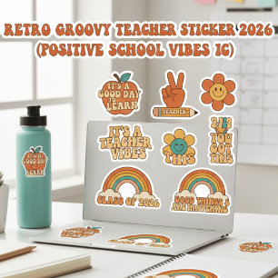 Retro Groovy Onderwijzer Stickerblad   Motiverend  Sticker