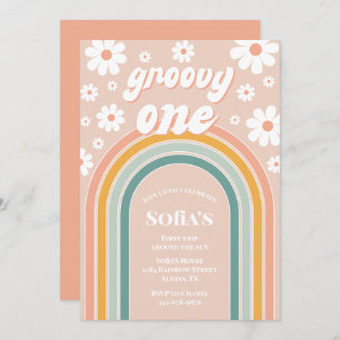 Retro Groovy One Boho First Birthday Kaart