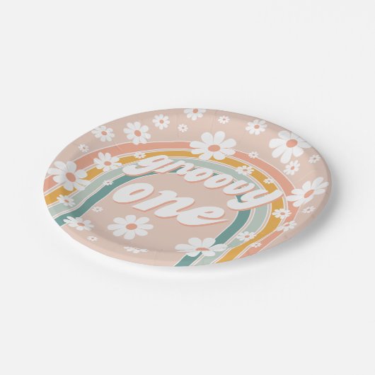 Retro Groovy One Boho First Birthday Papieren Bordje (Gekanteld)