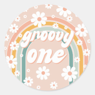 Retro Groovy One Boho First Birthday Ronde Sticker