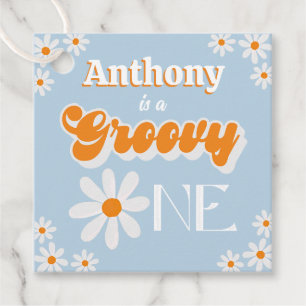 Retro Groovy One Boys 1e Verjaardag Bedankjes Labels