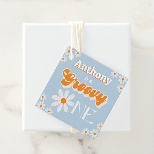 Retro Groovy One Boys 1e Verjaardag Bedankjes Labels (In situ)