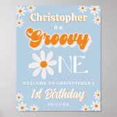 Retro Groovy One Boys 1e Verjaardag Welkom Poster (Voorkant)