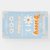 Retro Groovy One Boys 1e Verjaardag Welkom Spandoek (Horizontaal)