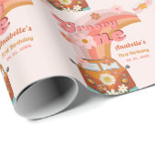 Retro Groovy One Daisy Flower Verjaardagsfeestje Cadeaupapier (Rol Hoek)