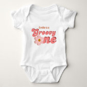 Retro Groovy One Daisy Flower Verjaardagsfeestje Romper (Voorkant)